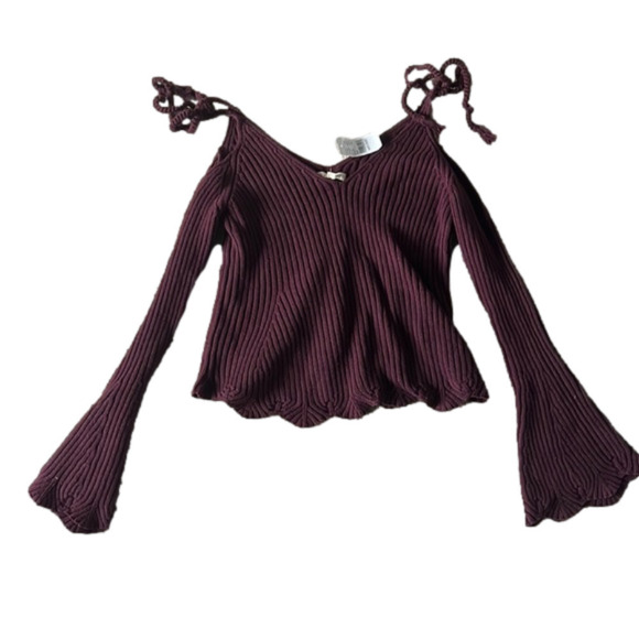 NWT maroon pacsun L.A hearts size medium cropped open shoulder sweater - Picture 1 of 3